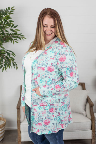 IN STOCK Rachel Ribbed Cardigan - Mint Floral FINAL SALE