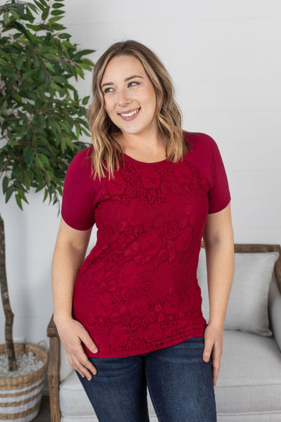 IN STOCK Juliet Lace Front Tee - Burgundy FINAL SALE