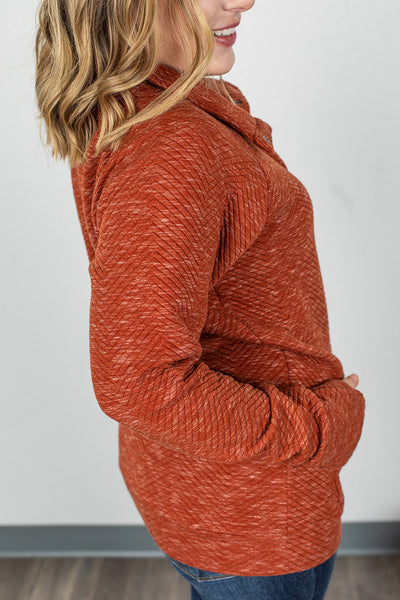 IN STOCK Quilted Button Snap Pullover - Rust FINAL SALE