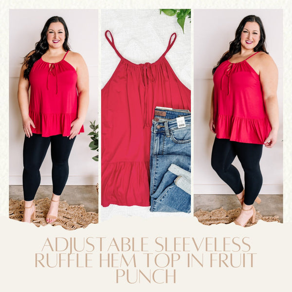 Adjustable Sleeveless Ruffle Hem Top In Fruit Punch