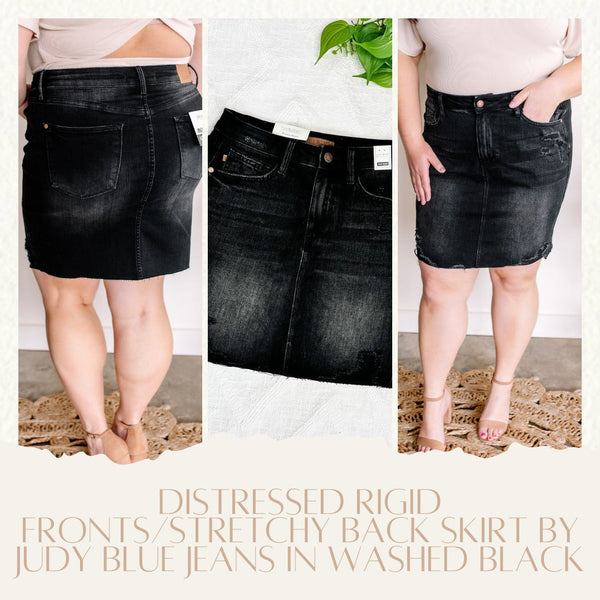 Distressed Rigid Fronts/Stretchy Back Skirt By Judy Blue Jeans In Washed Black