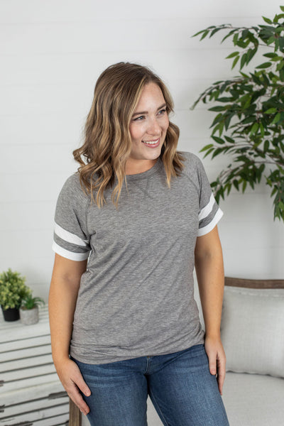 Kylie Track Tee - Grey and White  IN STORE