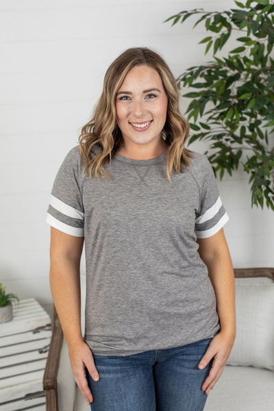 Kylie Track Tee - Grey and White  IN STORE