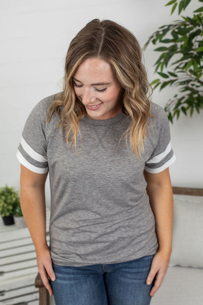 Kylie Track Tee - Grey and White  IN STORE