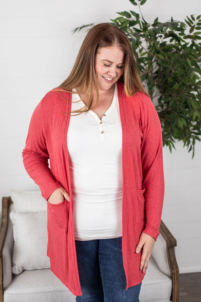 Rachel Ribbed Cardigan - Faded Red