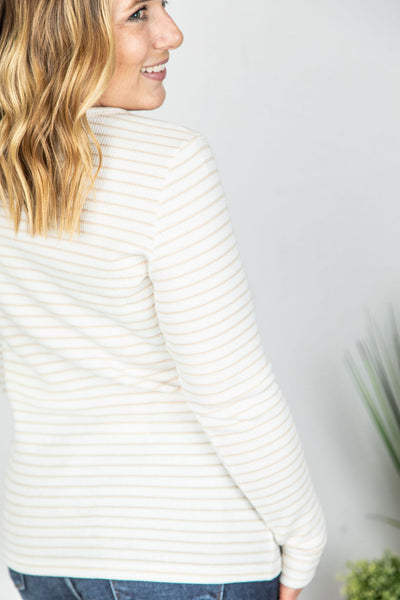 IN STOCK Harper Long Sleeve Henley - Cream with Tan Stripes FINAL SALE