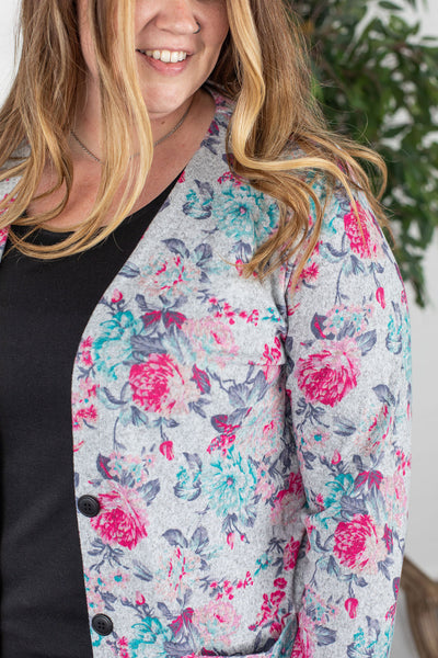 IN STOCK Colbie Cardigan - Grey Floral FINAL SALE