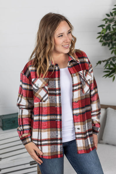 IN STOCK Molly Plaid Shacket - Red and Tan FINAL SALE