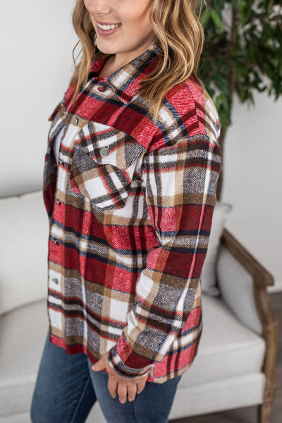 IN STOCK Molly Plaid Shacket - Red and Tan FINAL SALE