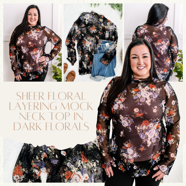 2.7 Sheer Floral Layering Mock Neck Top In Dark Florals