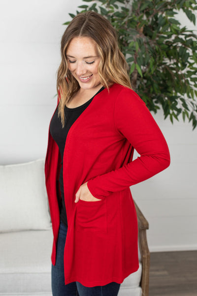 Rachel Ribbed Cardigan - Red  IN STORE