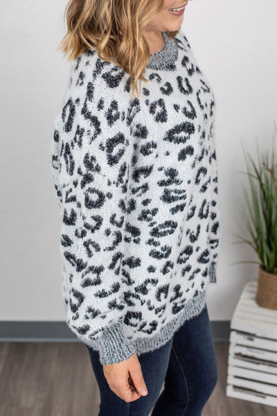 IN STOCK Cozy Leopard Sweater - Grey FINAL SALE