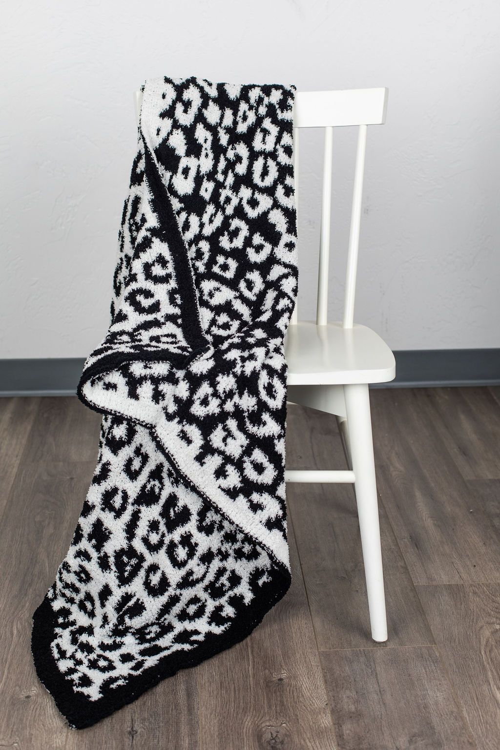 *Plush and Fuzzy Blanket - White with Black Leopard