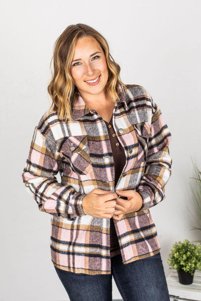 IN STOCK Molly Plaid Shacket - Pink and Brown FINAL SALE