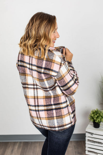 IN STOCK Molly Plaid Shacket - Pink and Brown FINAL SALE