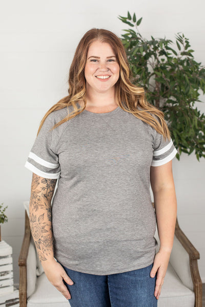 Kylie Track Tee - Grey and White  IN STORE