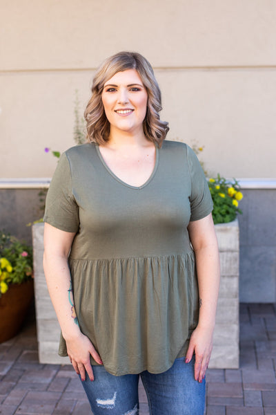 IN STOCK Sarah Ruffle Top - Olive FINAL SALE