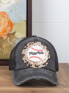 Baseball Mama Glitter Leopard Patch on Black Glitter Bill Hat