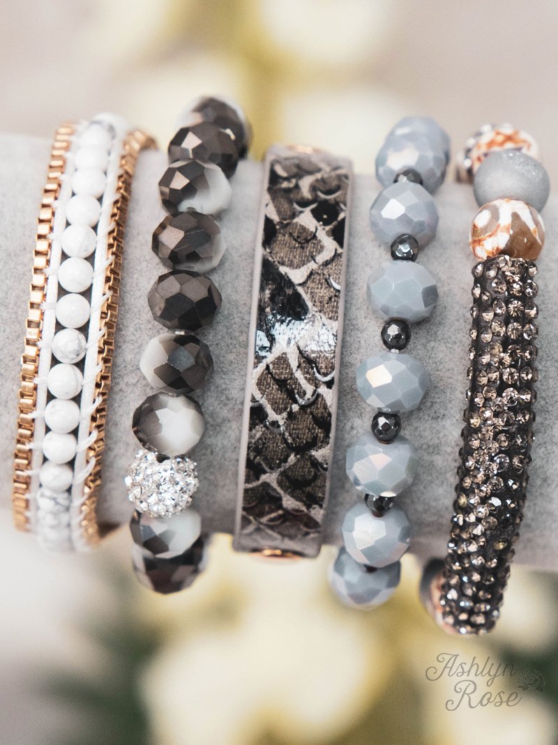 yours truly bracelet set, gray & white