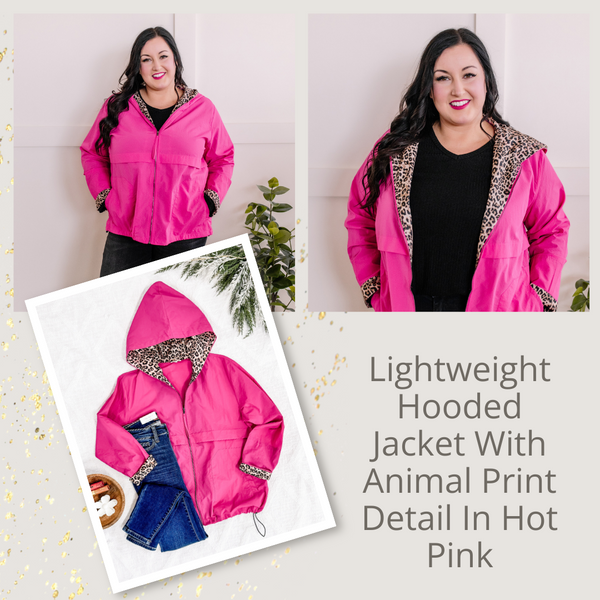 Lightweight Hooded Jacket With Animal Print Detail In Hot Pink