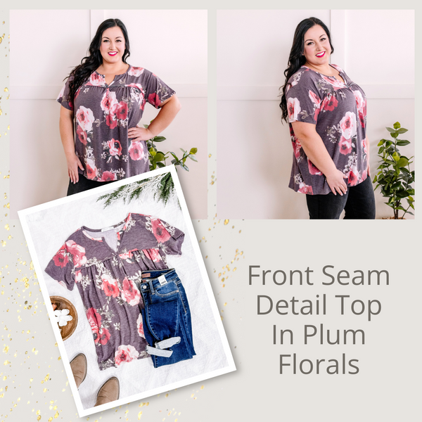 Front Seam Detail Top In Plum Florals