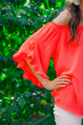 Aruba Off the Shoulder Top in Coral