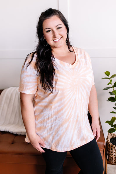 You Spin Me Round Spiral V Neck Tee in Orange Cream*