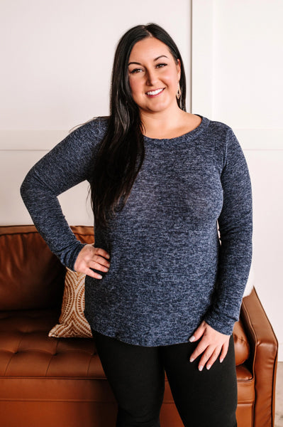 OUTLET Snuggly Soft Tie Back Top In Heathered Navy