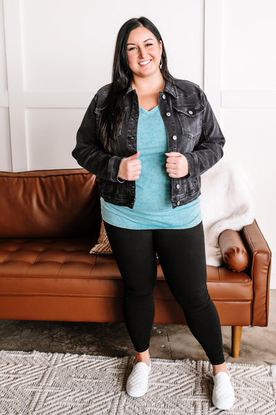 Let's Take A Trip Acid Wash Tee In Turquoise*