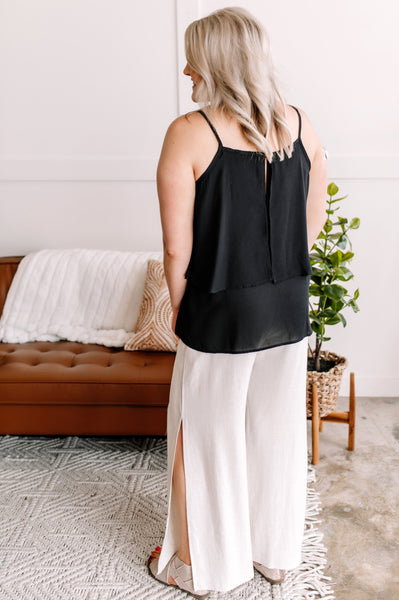 OUTLET  Lay Me Down Double Layer Flowy Tank In Jet Black