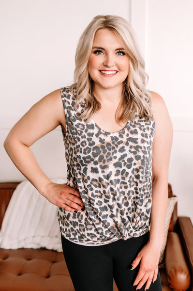 She's Got Claws Animal Print Button Back Detail Sleeveless Top