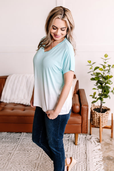 Fade Away Dip Dyed Tee In Aqua*