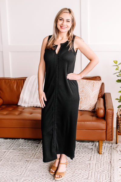 OUTLET  Riding Into The Sunset Textured Black Maxi Dress