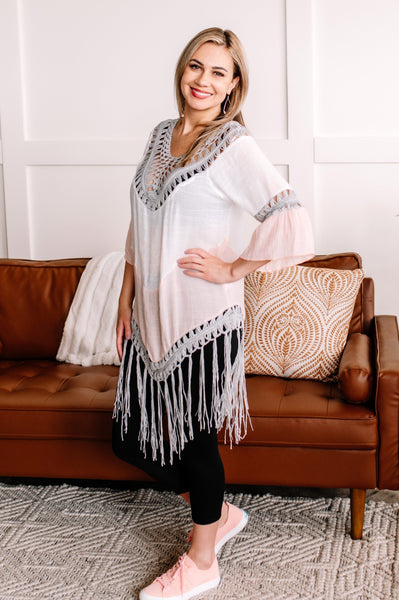 Cover You Up With Fringe In Pink, White & Gray
