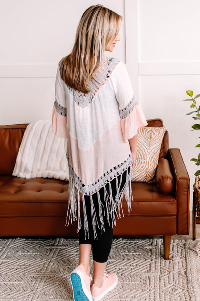 Cover You Up With Fringe In Pink, White & Gray