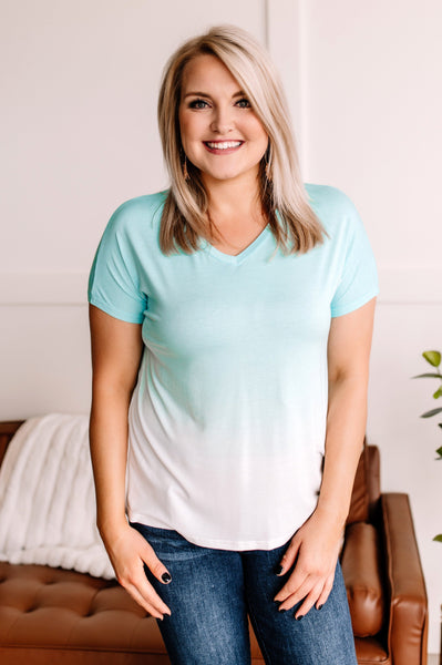 Fade Away Dip Dyed Tee In Aqua*