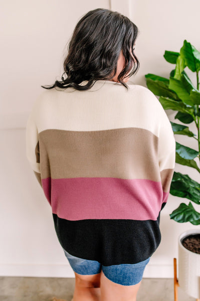 Ivory, Mocha, Berry, & Black Color Block Sweater IN STORE