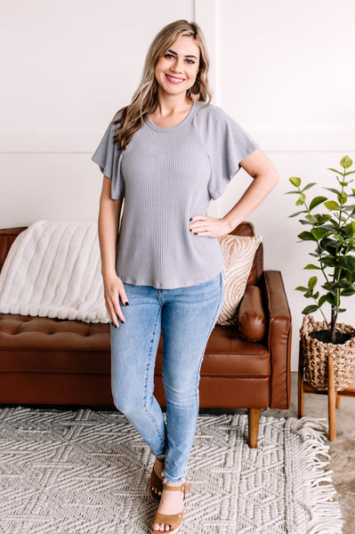 Soft Knit Top In Blue/Gray
