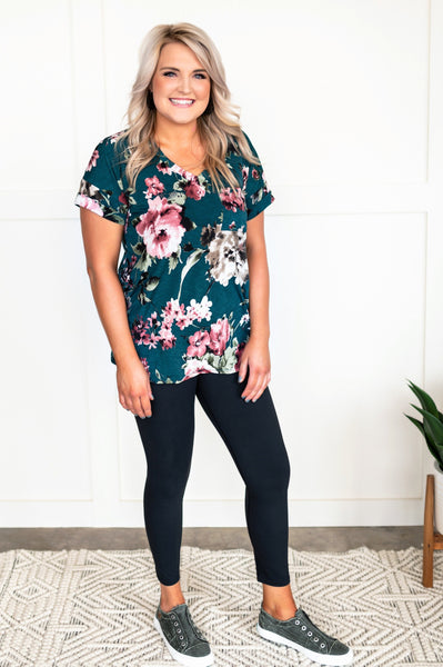 OUTLET - Beg, Borrow, And Teal Floral V Neck Top - Medium