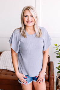 Soft Knit Top In Blue/Gray