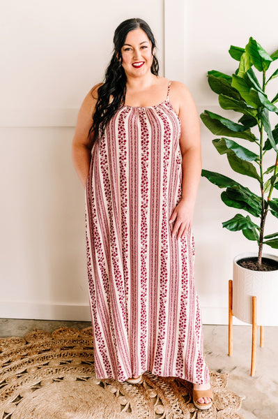 Maxi Dress In Soft Burgundy Florals With Pockets
