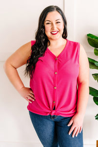 Button Sleeveless Top With Adjustable Tie In Fuschia
