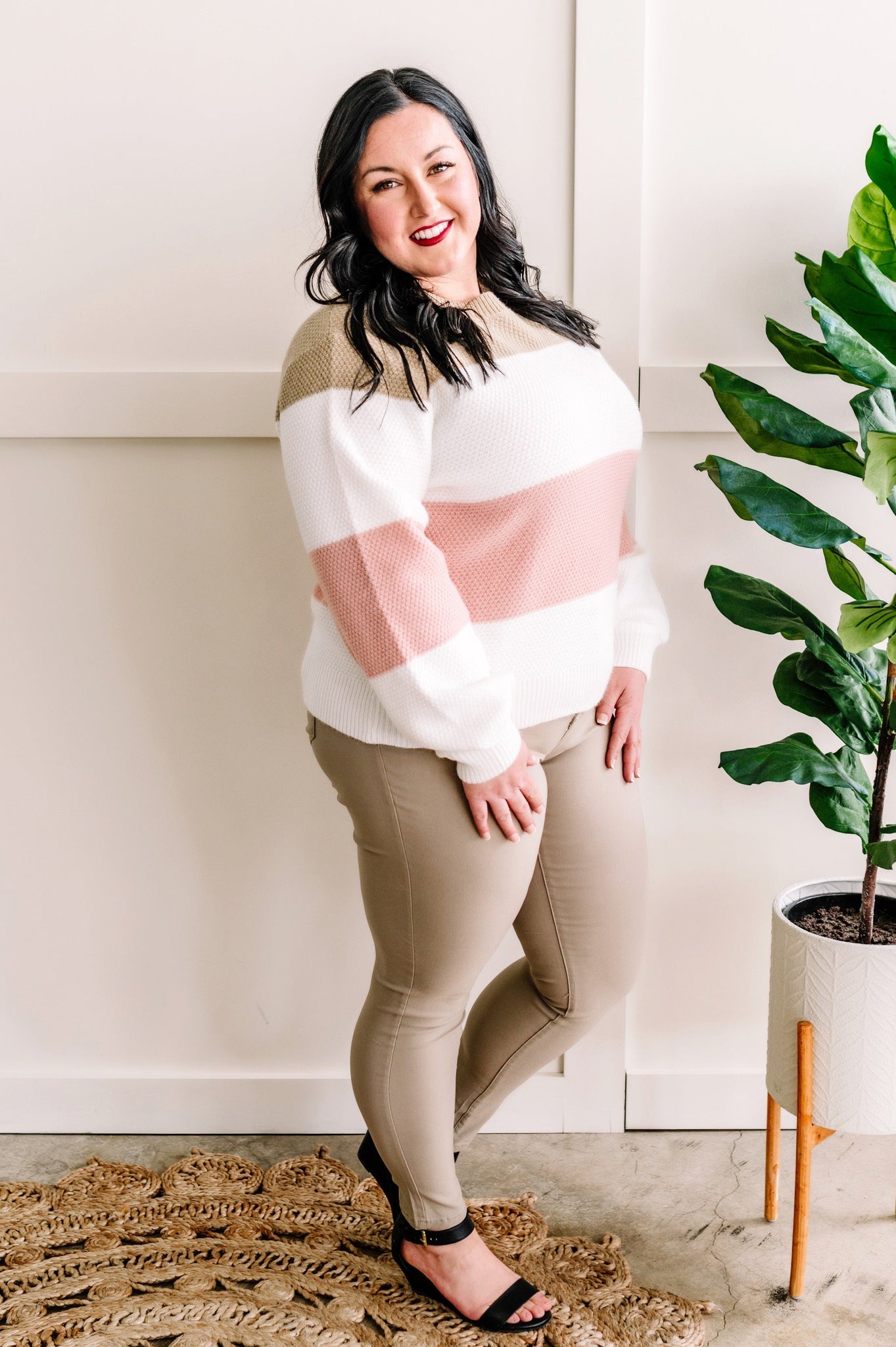 Soft Knit Sweater In Blush, Ivory & Tan