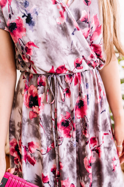 OUTLET  Time to Bloom Dress In Magenta & Grey