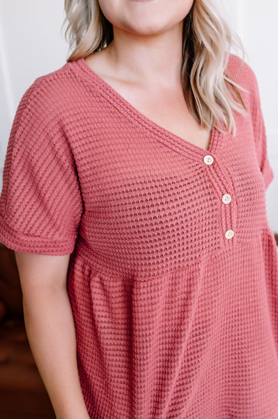 Come Up Short Waffle Knit Top In Soft Rose