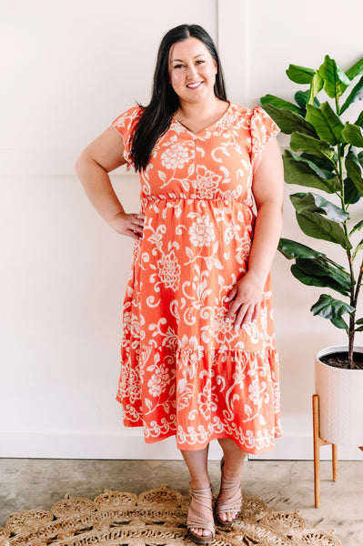 Hawaiian Sunset Ruffled Dress With Pockets