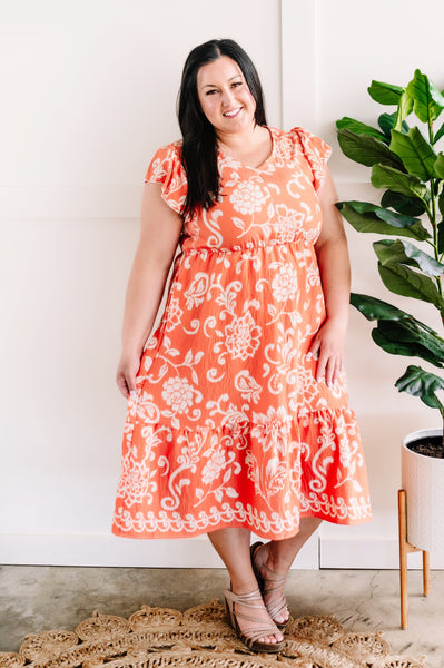 Hawaiian Sunset Ruffled Dress With Pockets