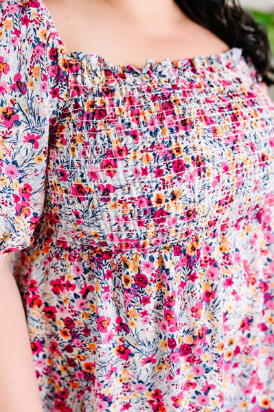 Smocked Dress In Summer Floral Bouquet