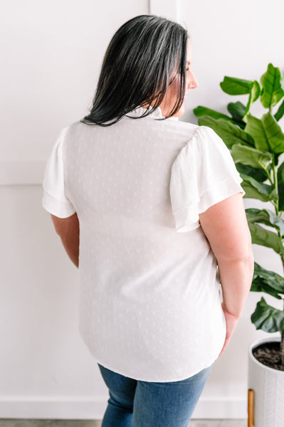 Gabby Ruffle Sleeve Blouse In Ivory Swiss Dot
