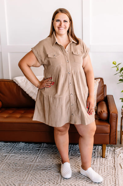 OUTLET Tiers To Style Button Down Corduroy Dress